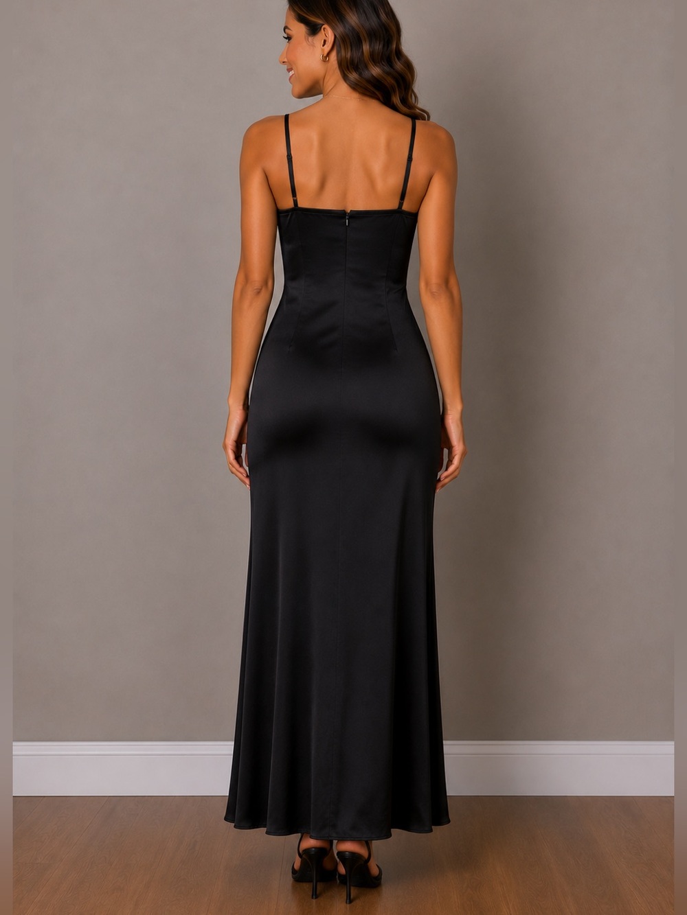 FOREVER 21 BLACK SATIN SLIP MAXI DRESS | ADJUSTABLE STRAPS | FORMAL | SIZE SMALL - Picture 2 of 7